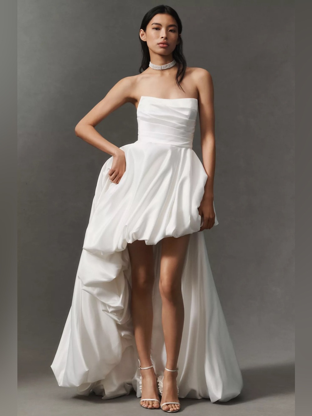 Mac Duggal Strapless Asymmetric Satin Bubble Maxi Dress - Picture 4 of 9